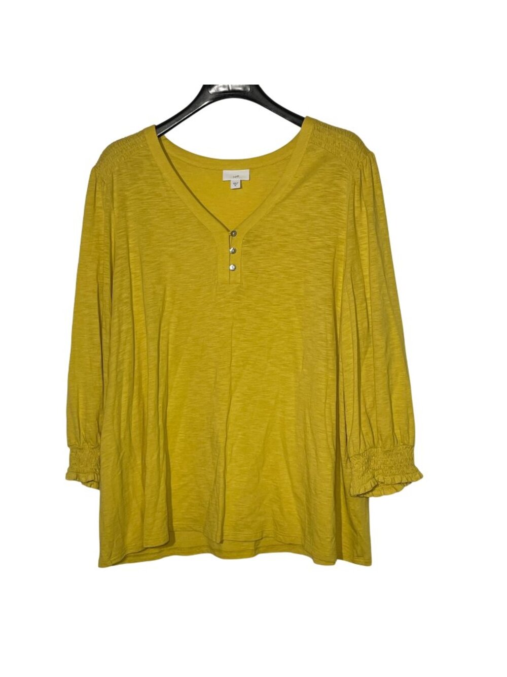 J. Jill Smocked V-Neck Lightweight Top Yellow Sz XL Cotton Solid Spring
